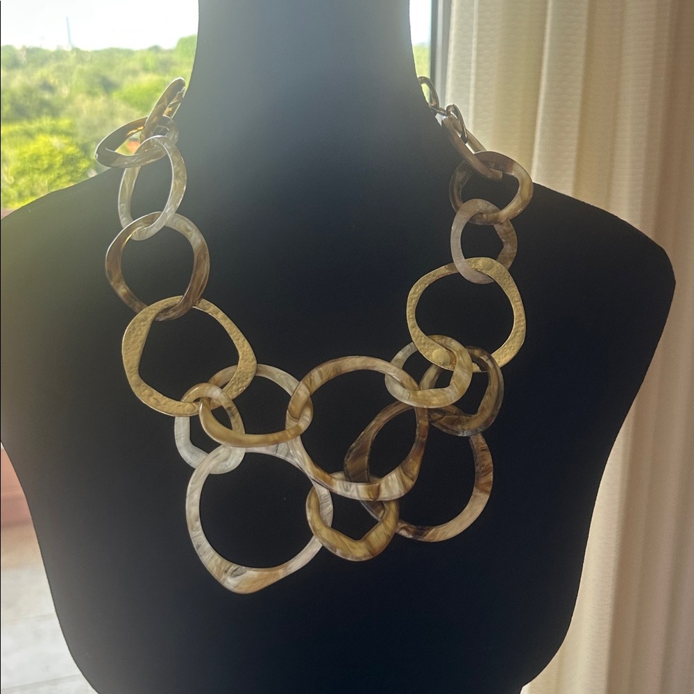 Elegant Brown and Cream Chain Link Scarf Necklace